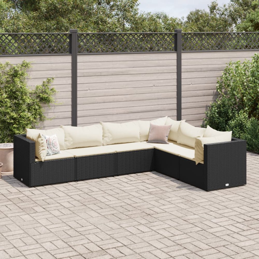 vidaXL Loungegrupp med dynor 6 delar svart konstrotting