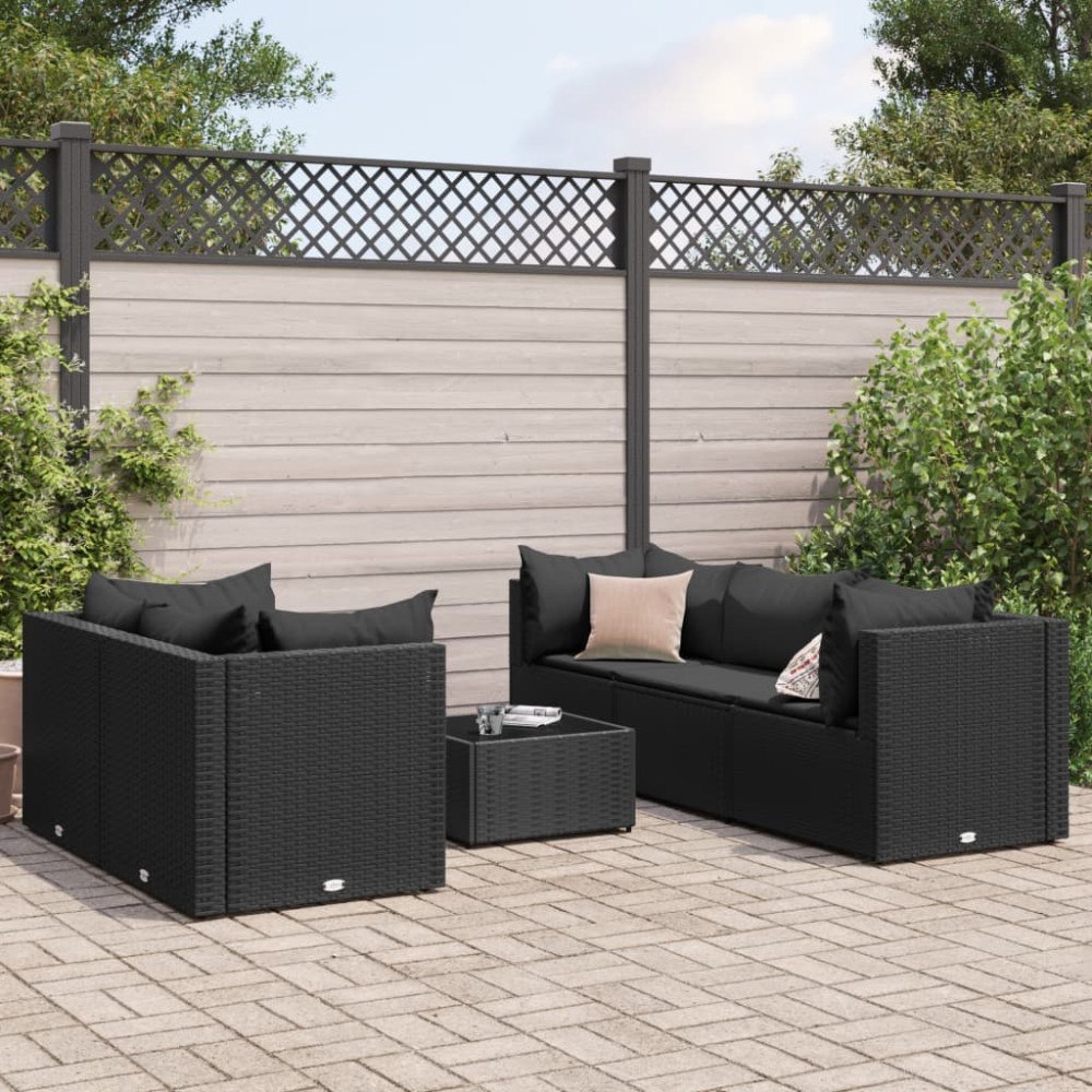vidaXL Loungegrupp med dynor 6 delar svart konstrotting