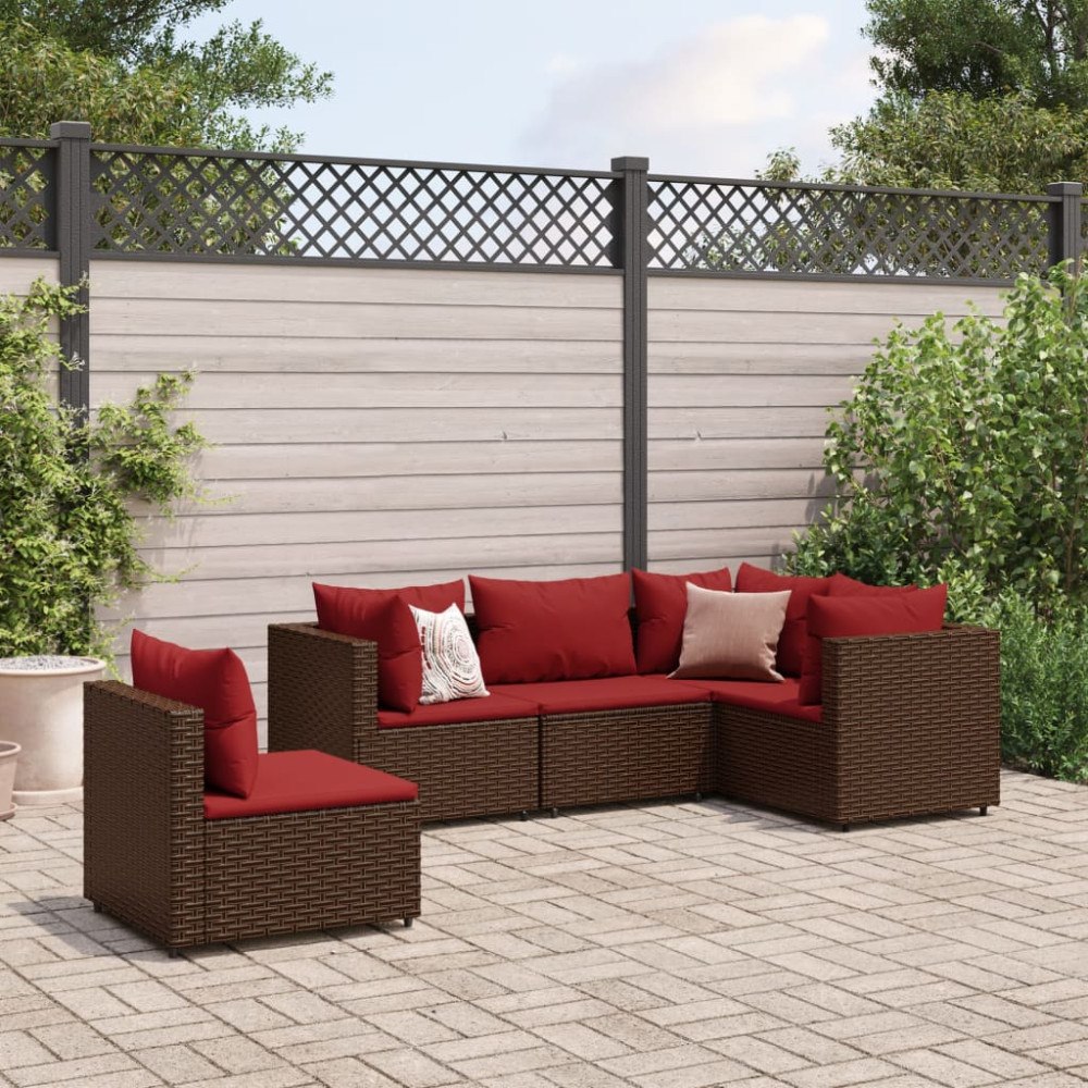 vidaXL Loungegrupp med dynor 5 delar brun konstrotting