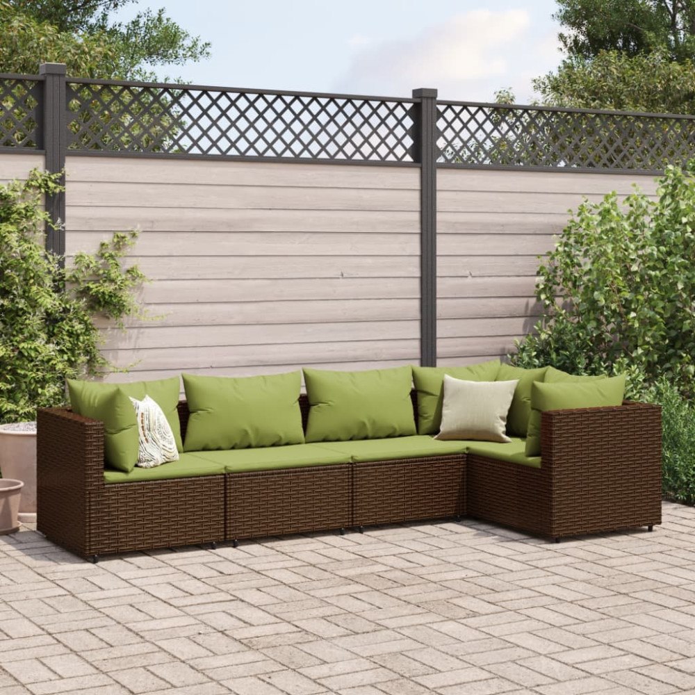vidaXL Loungegrupp med dynor 5 delar brun konstrotting