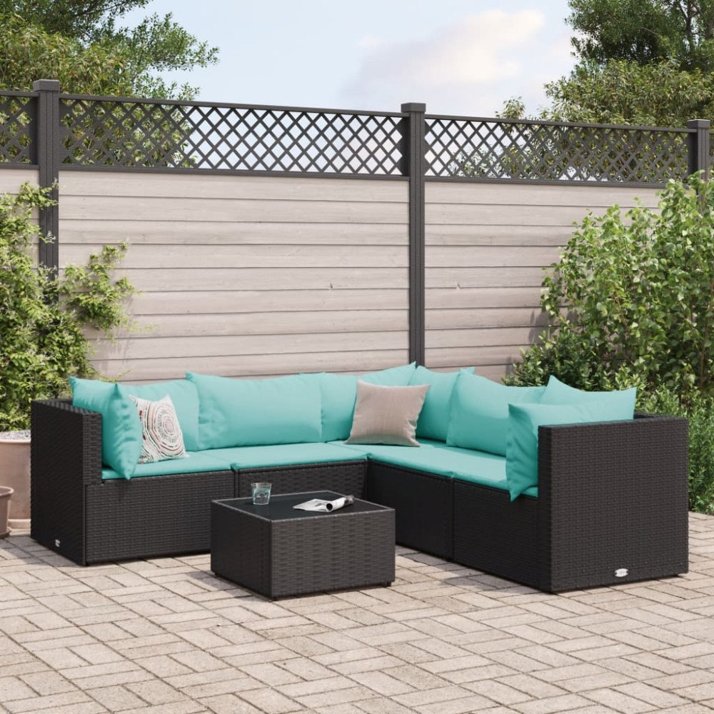 vidaXL Loungegrupp med dynor 6 delar svart konstrotting