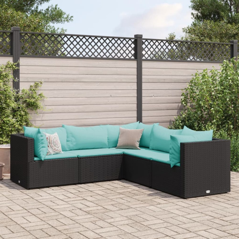 vidaXL Loungegrupp med dynor 5 delar konstrotting svart