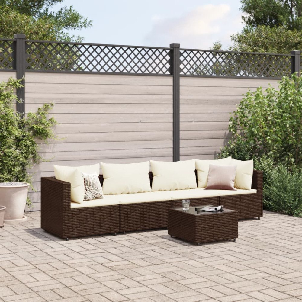 vidaXL Loungegrupp med dynor 5 delar brun konstrotting