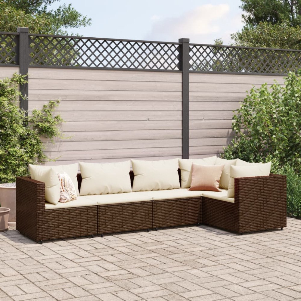 vidaXL Loungegrupp med dynor 5 delar brun konstrotting