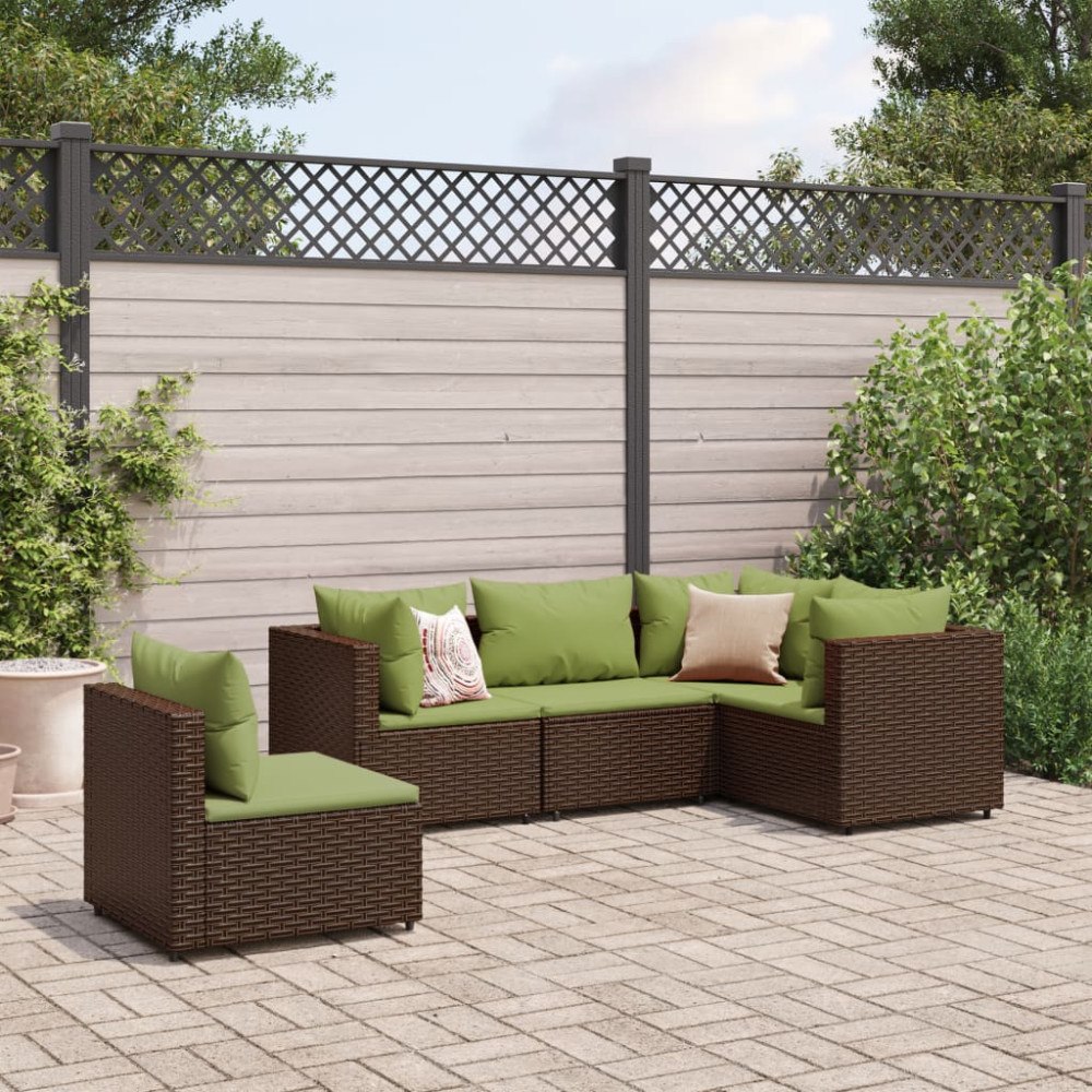 vidaXL Loungegrupp med dynor 5 delar brun konstrotting