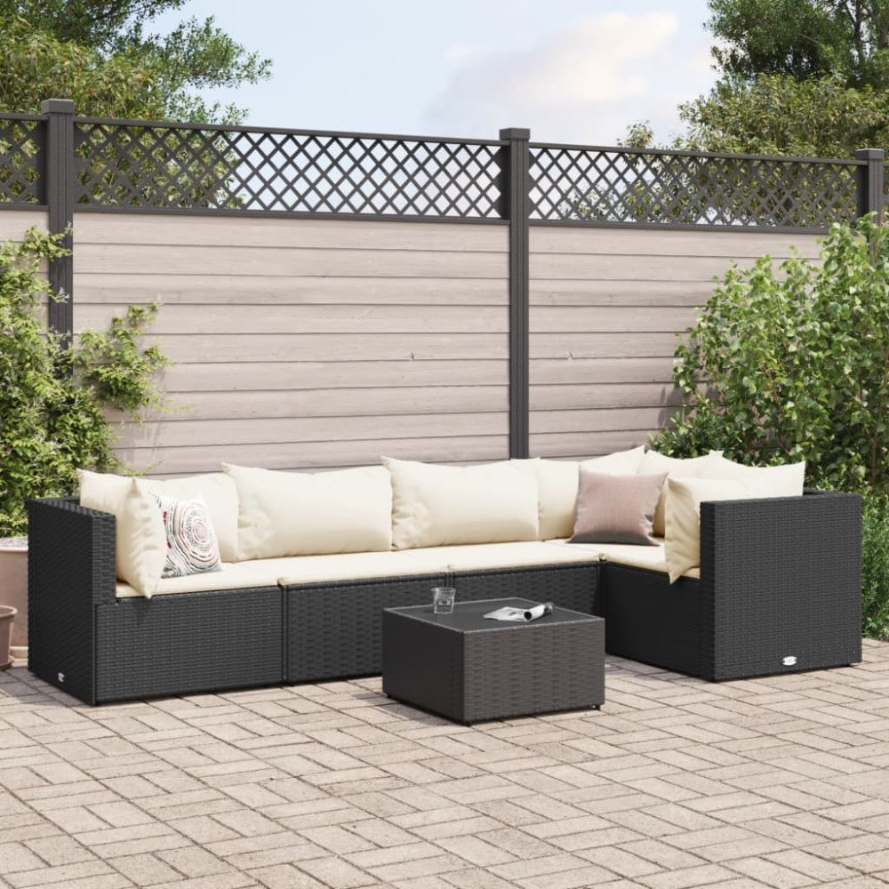 vidaXL Loungegrupp med dynor 6 delar svart konstrotting
