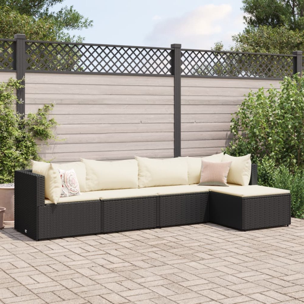 vidaXL Loungegrupp med dynor 5 delar konstrotting svart
