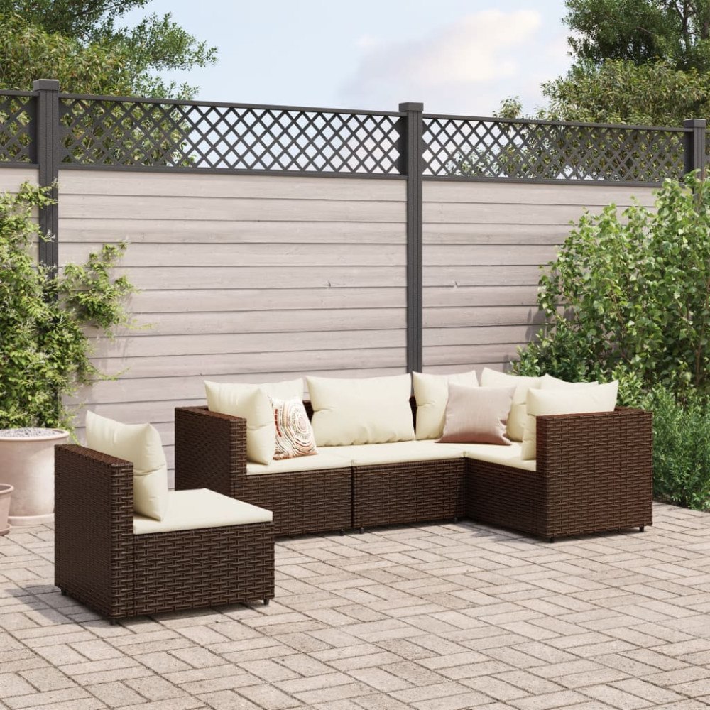 vidaXL Loungegrupp med dynor 5 delar brun konstrotting