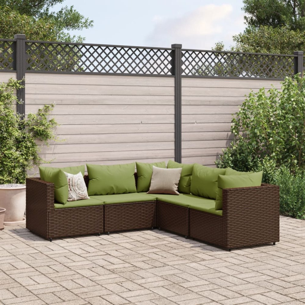 vidaXL Loungegrupp med dynor 5 delar brun konstrotting