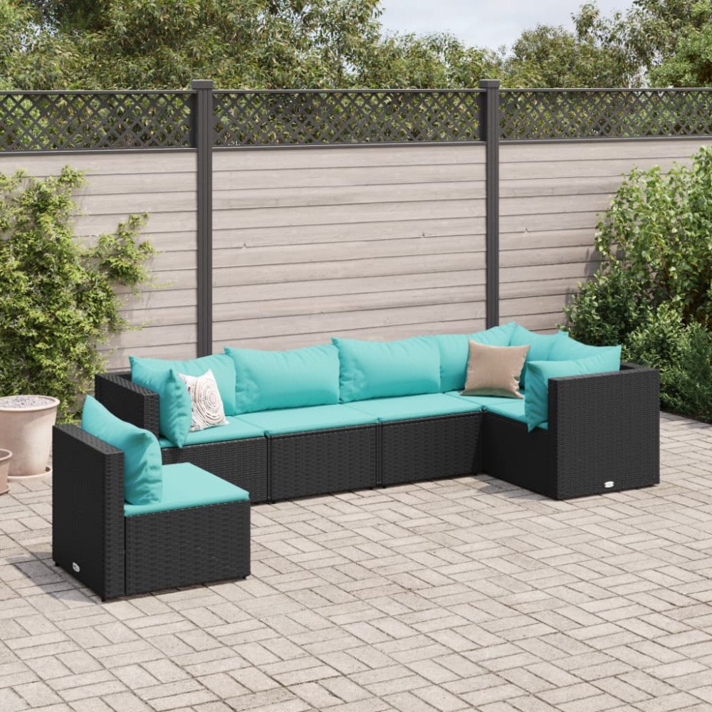 vidaXL Loungegrupp med dynor 6 delar svart konstrotting