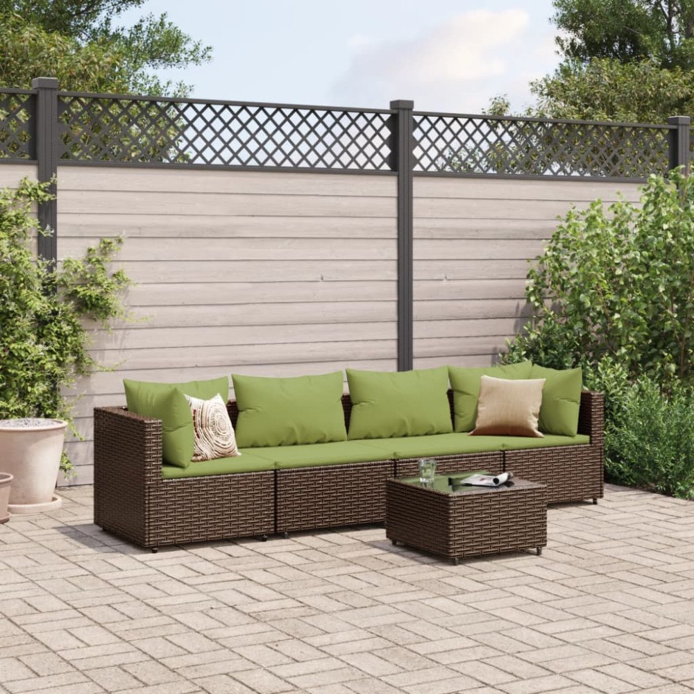 vidaXL Loungegrupp med dynor 5 delar brun konstrotting