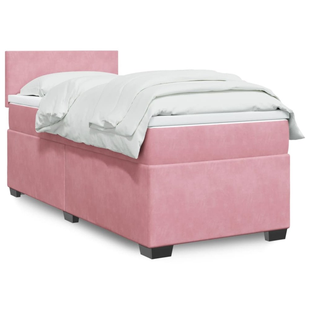vidaXL Ramsäng med madrass rosa 90x190 cm sammet