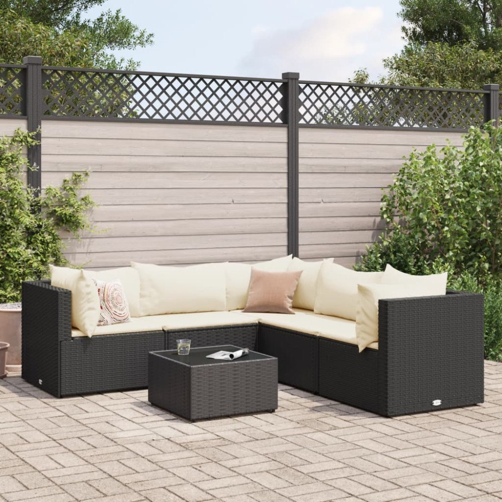 vidaXL Loungegrupp med dynor 6 delar svart konstrotting