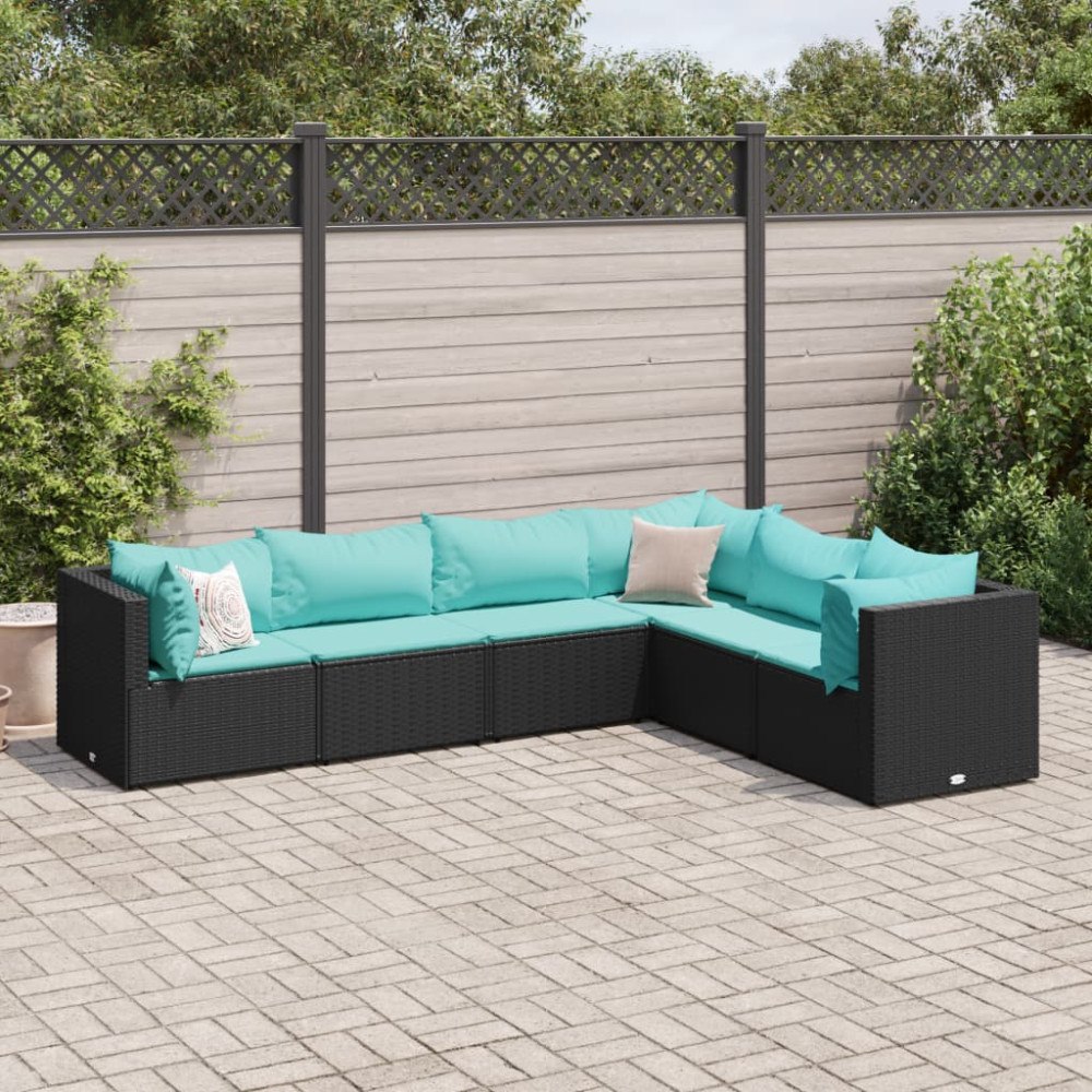 vidaXL Loungegrupp med dynor 6 delar svart konstrotting