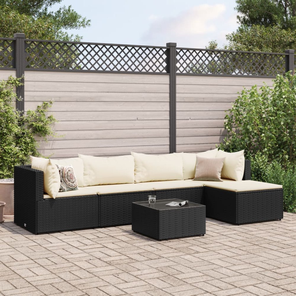 vidaXL Loungegrupp med dynor 6 delar svart konstrotting