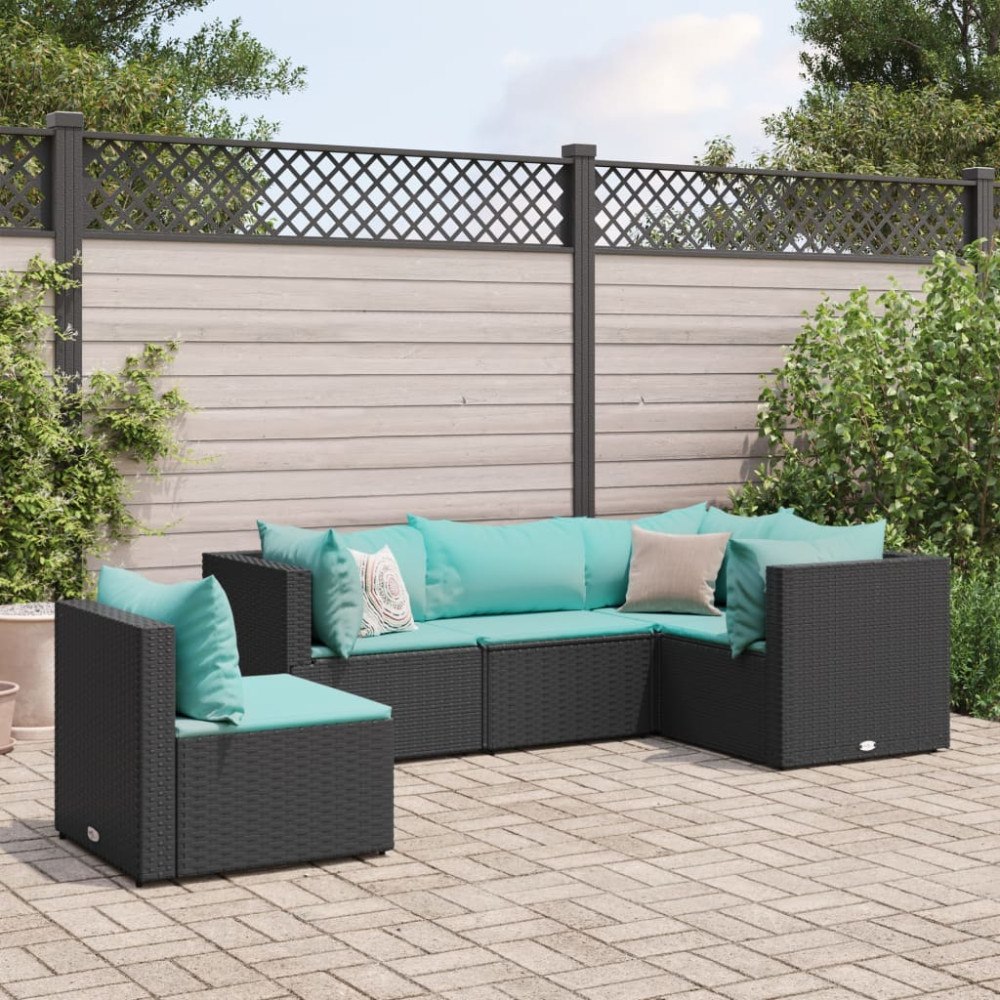 vidaXL Loungegrupp med dynor 5 delar konstrotting svart