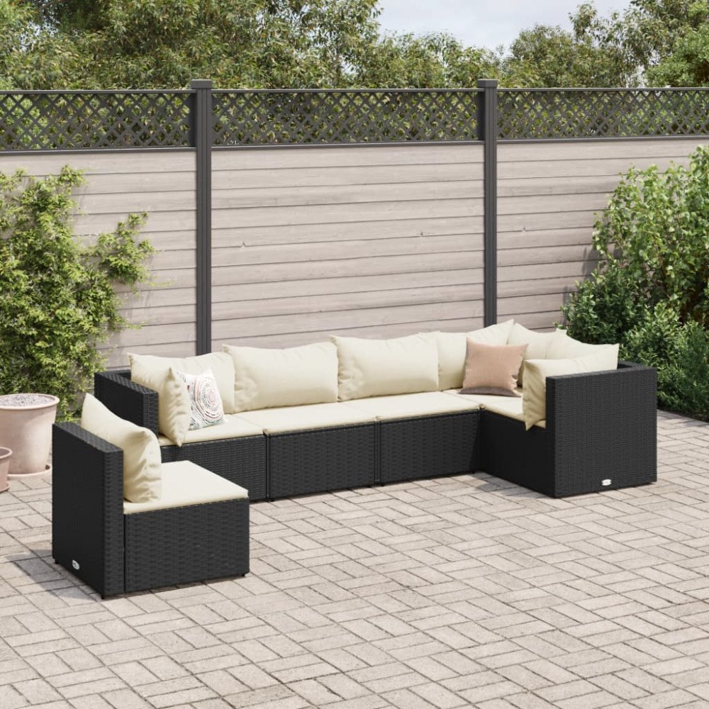 vidaXL Loungegrupp med dynor 6 delar svart konstrotting