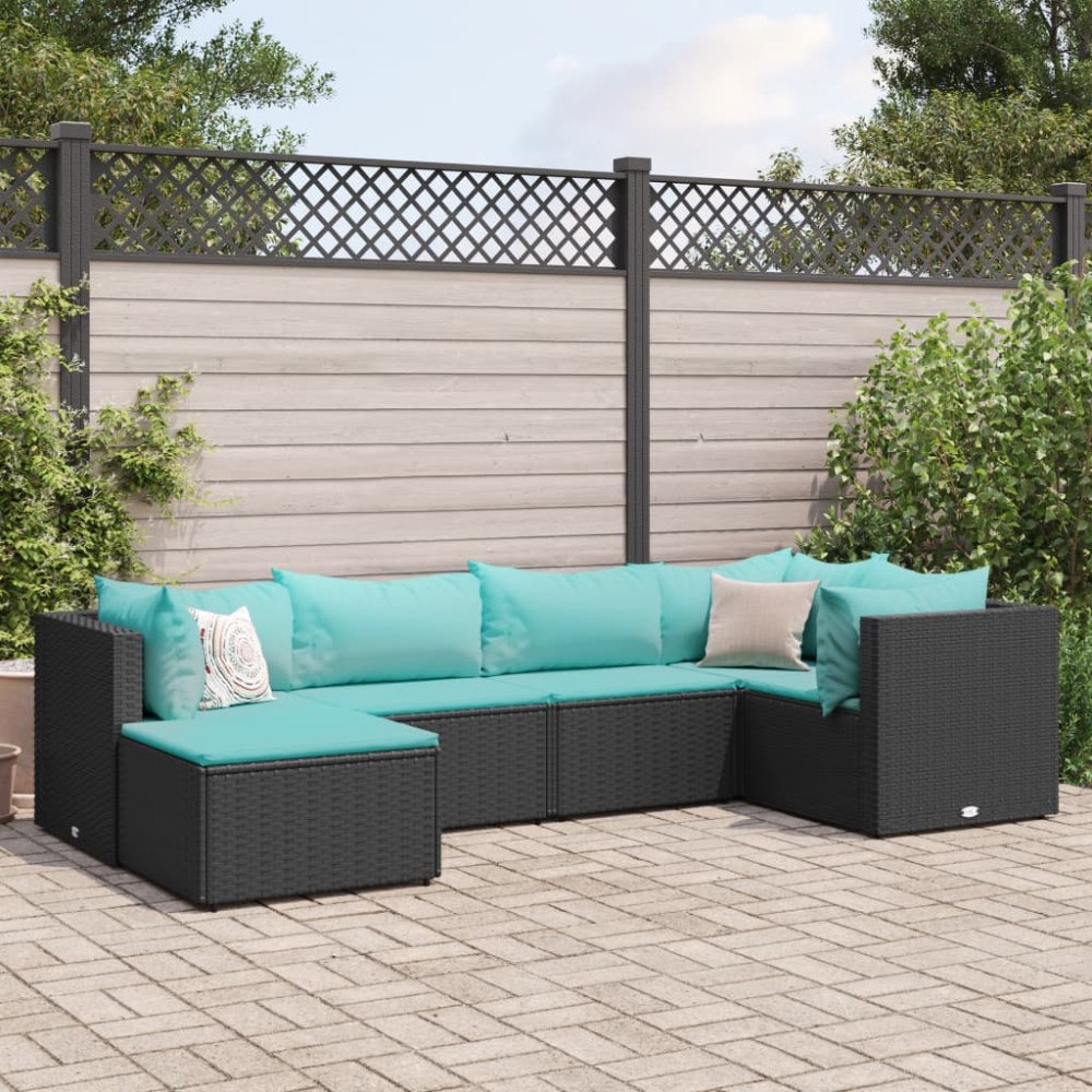 vidaXL Loungegrupp med dynor 6 delar svart konstrotting