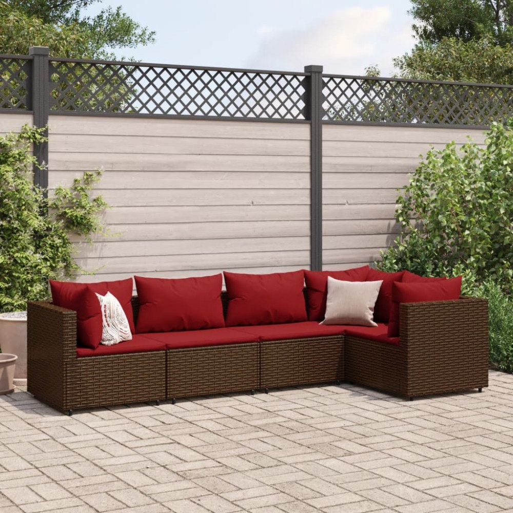 vidaXL Loungegrupp med dynor 5 delar brun konstrotting