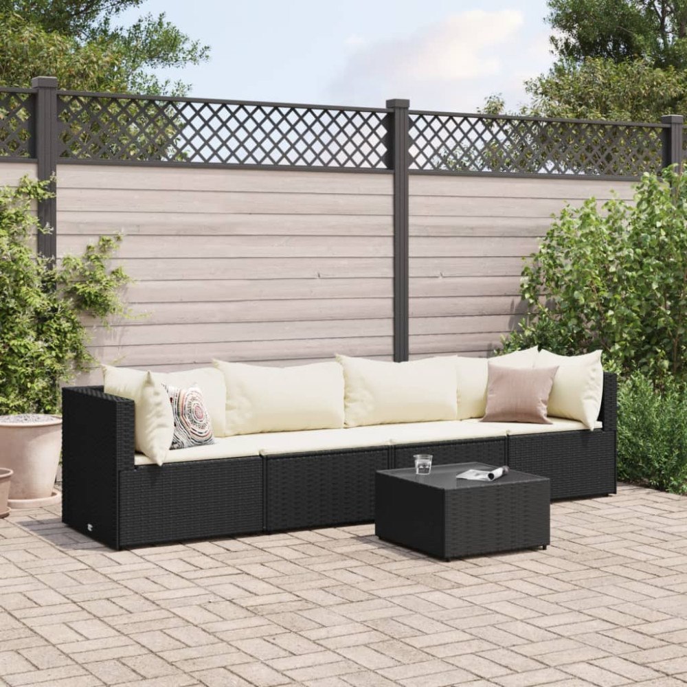 vidaXL Loungegrupp med dynor 5 delar konstrotting svart
