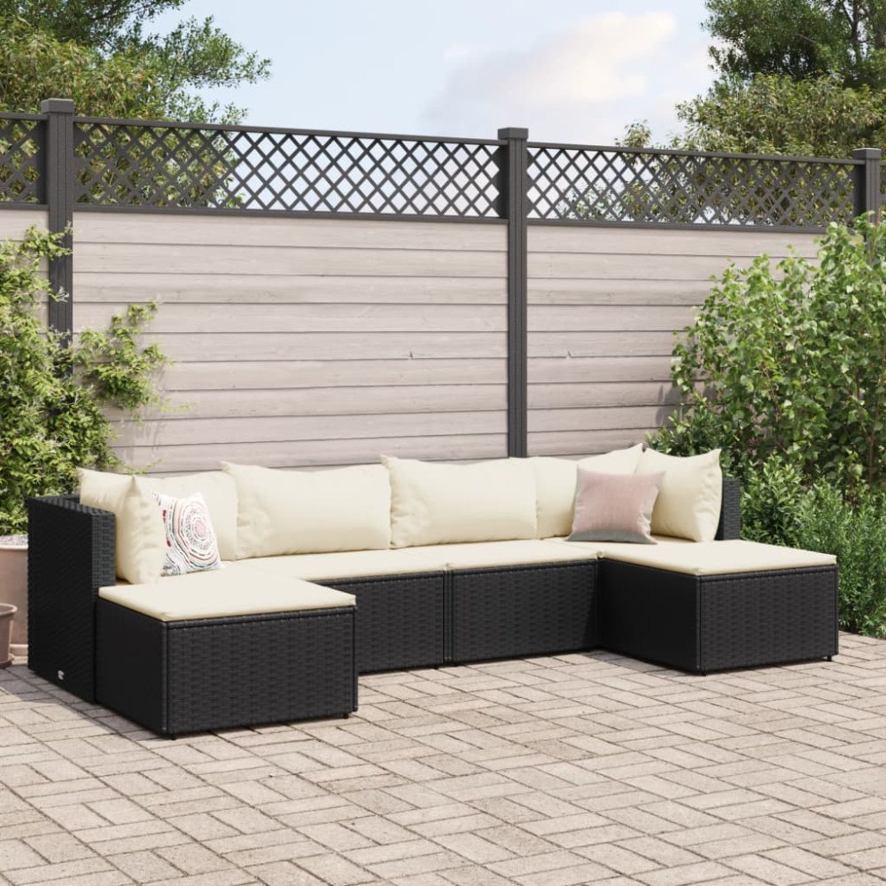 vidaXL Loungegrupp med dynor 6 delar svart konstrotting
