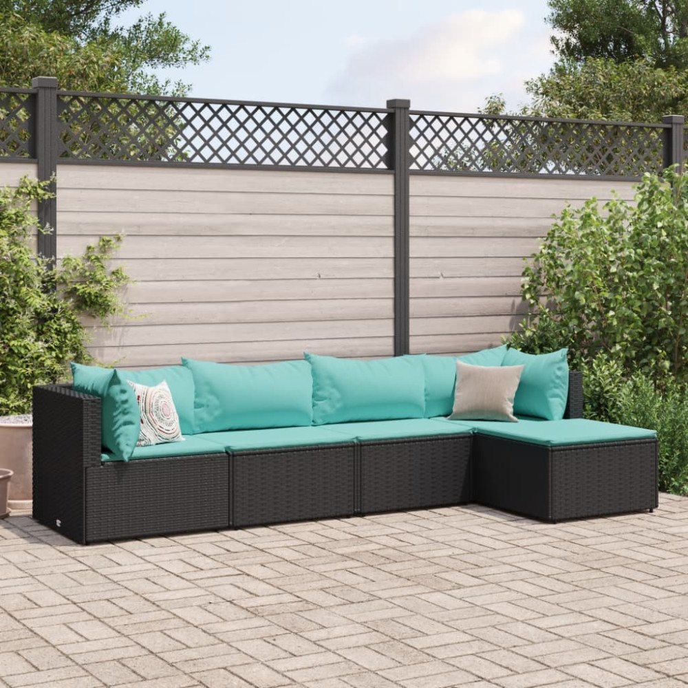 vidaXL Loungegrupp med dynor 5 delar konstrotting svart