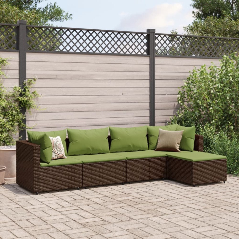 vidaXL Loungegrupp med dynor 5 delar brun konstrotting