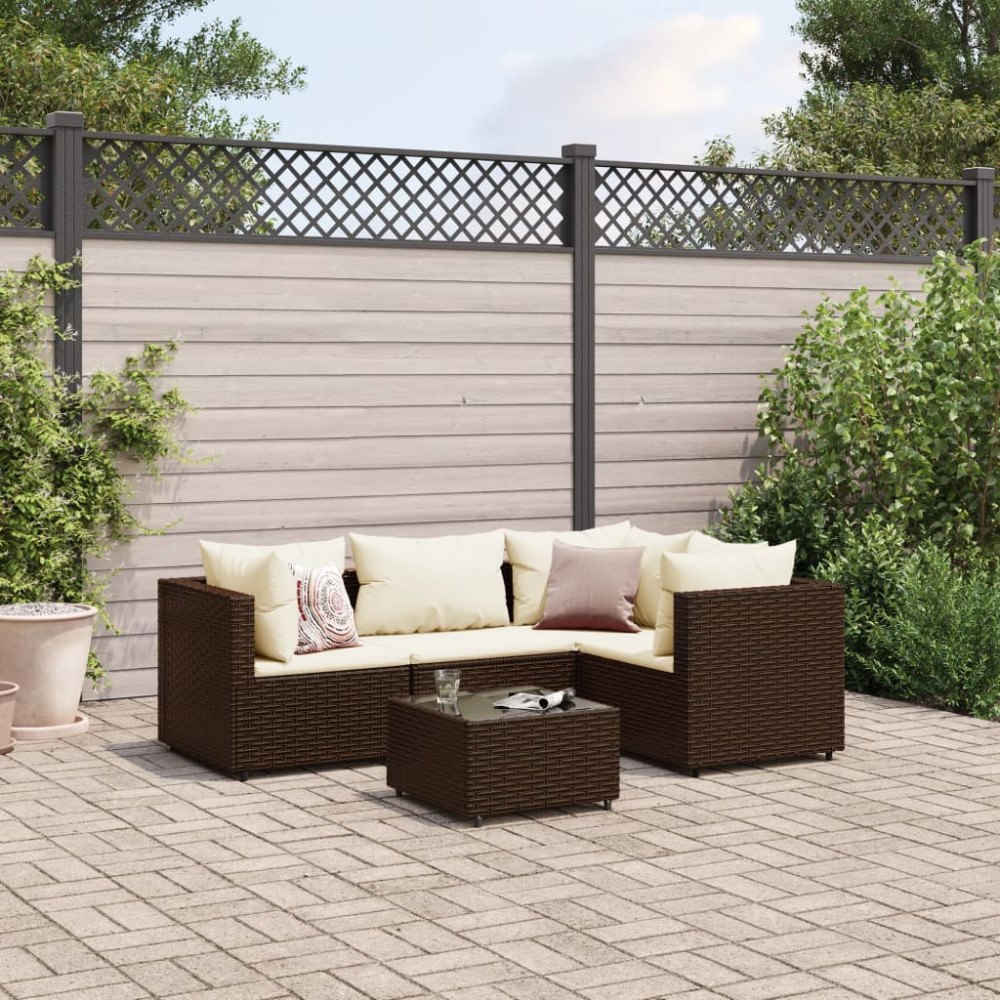 vidaXL Loungegrupp med dynor 5 delar brun konstrotting