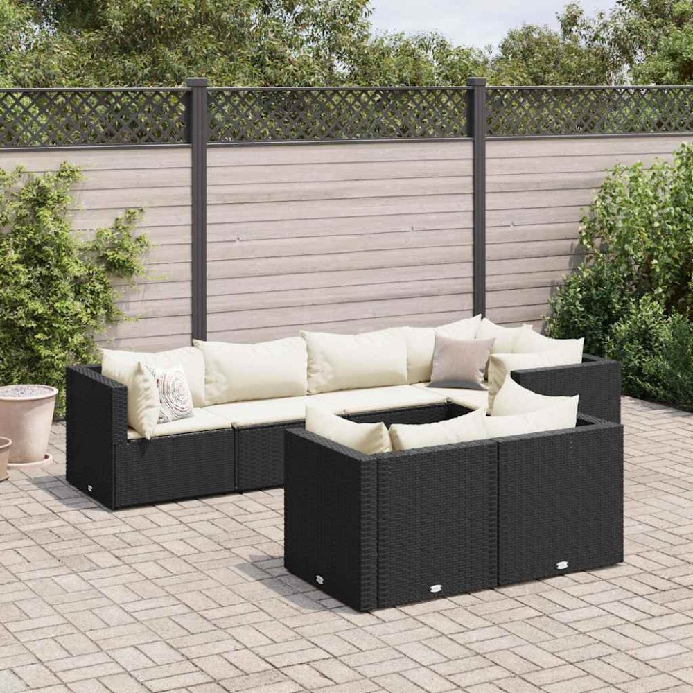 vidaXL Loungegrupp för trädgården med dynor 7 delar svart konstrotting