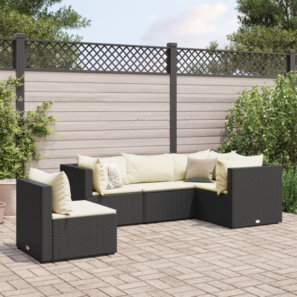 vidaXL Loungegrupp med dynor 5 delar konstrotting svart