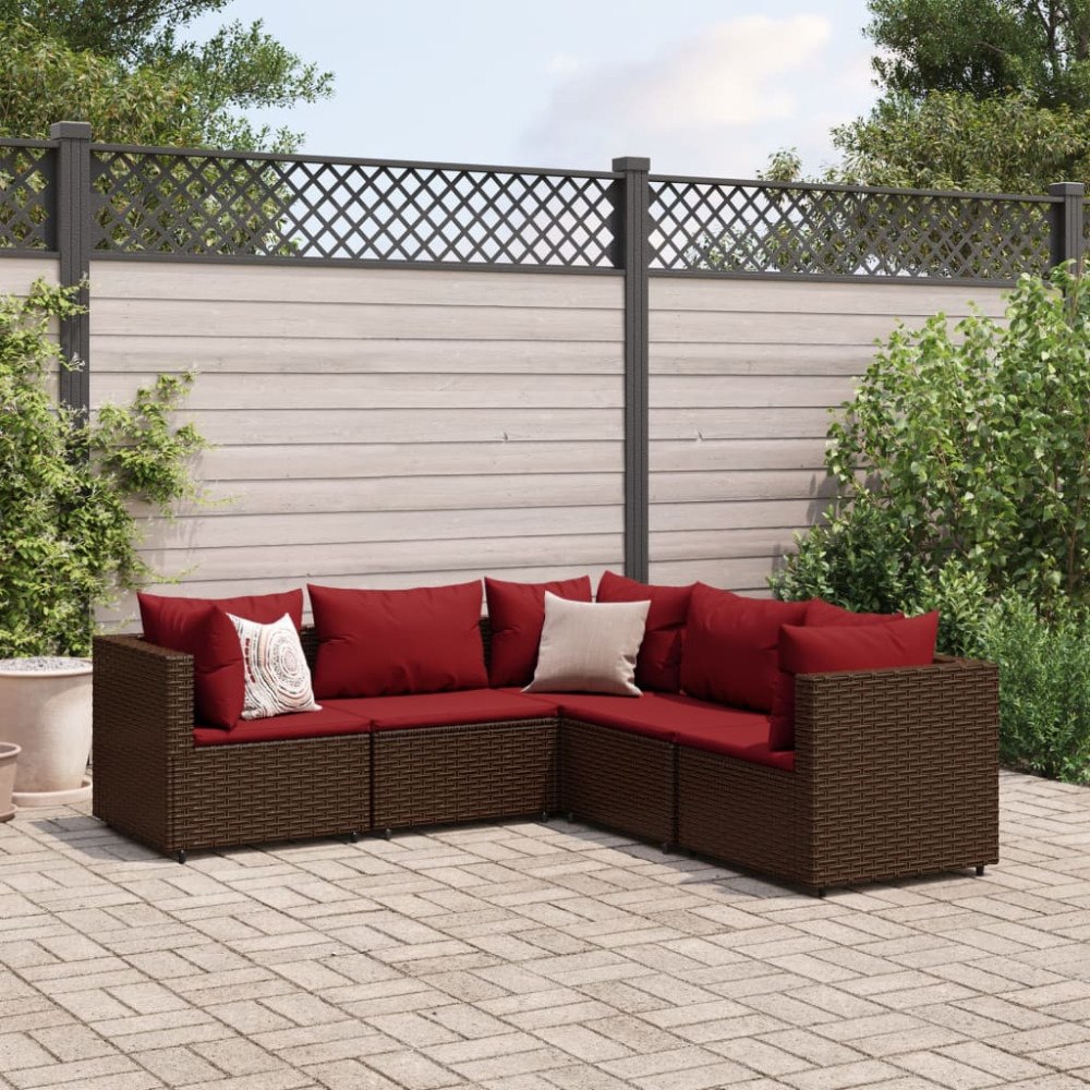 vidaXL Loungegrupp med dynor 5 delar brun konstrotting