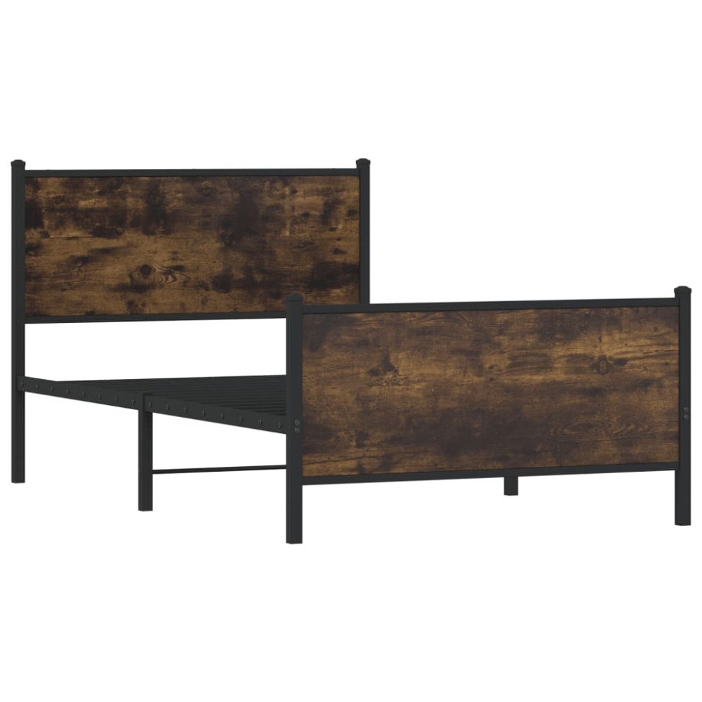 vidaXL Sängram utan madrass metall rökfärgad ek 100x190 cm