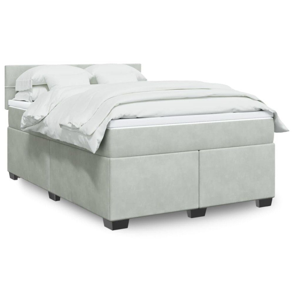vidaXL Ramsäng med madrass ljusgrå 140x190 cm sammet
