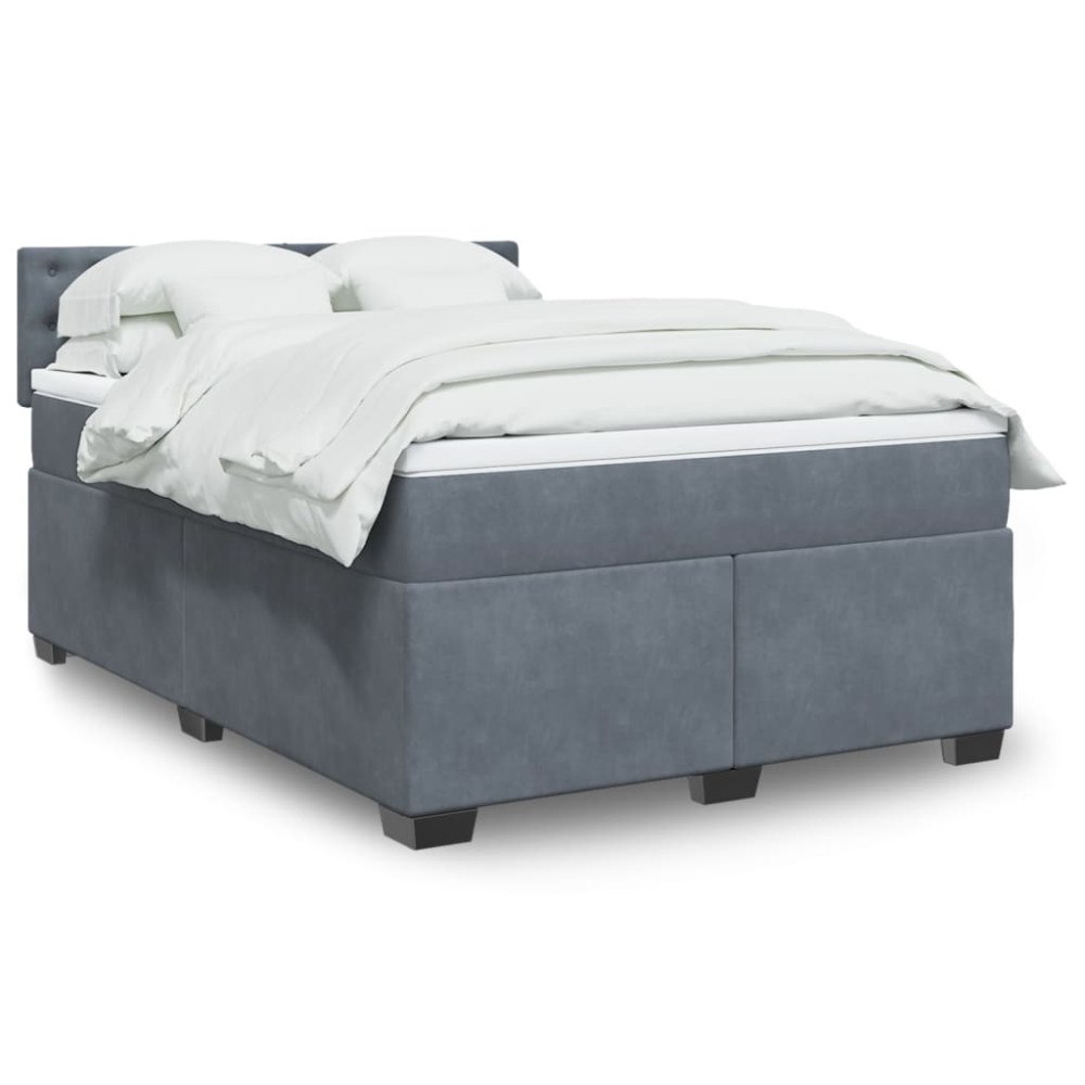 vidaXL Ramsäng med madrass mörkgrå 140x190 cm sammet