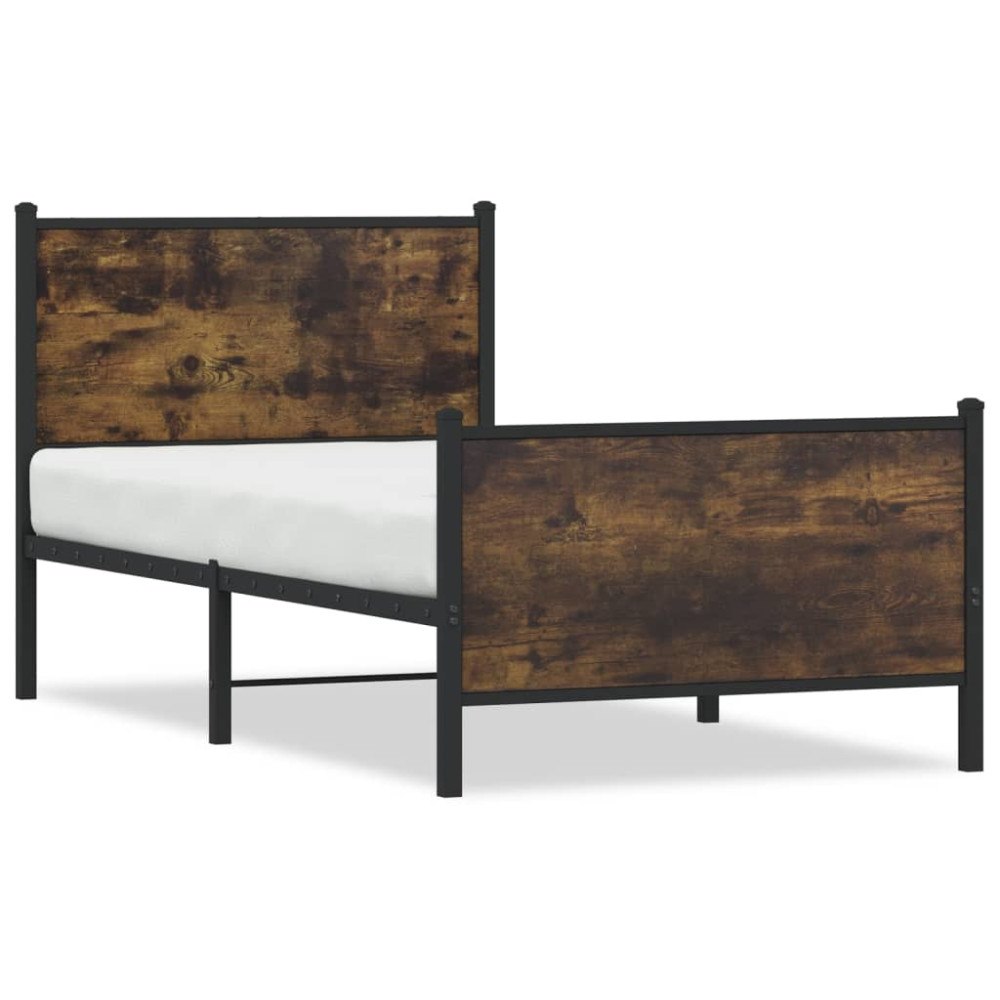 vidaXL Sängram utan madrass metall rökfärgad ek 90x200 cm