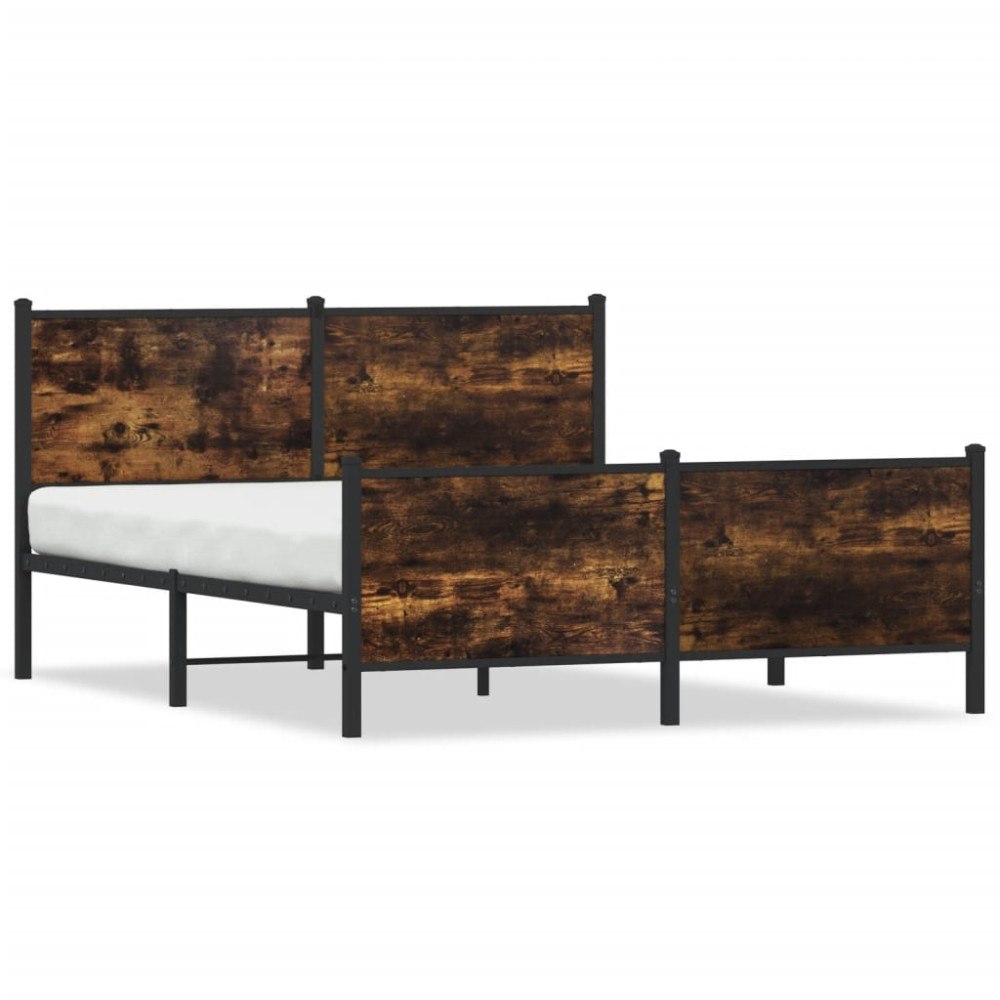 vidaXL Sängram utan madrass metall rökfärgad ek 137x190 cm