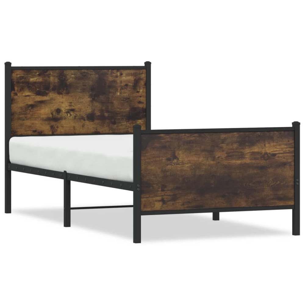 vidaXL Sängram utan madrass metall rökfärgad ek 90x190 cm