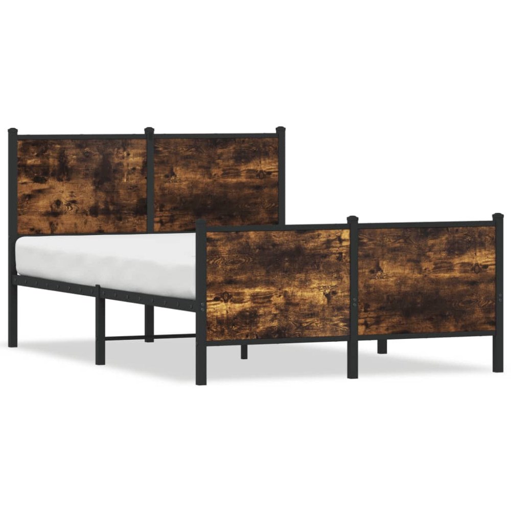 vidaXL Sängram utan madrass metall rökfärgad ek 120x190 cm