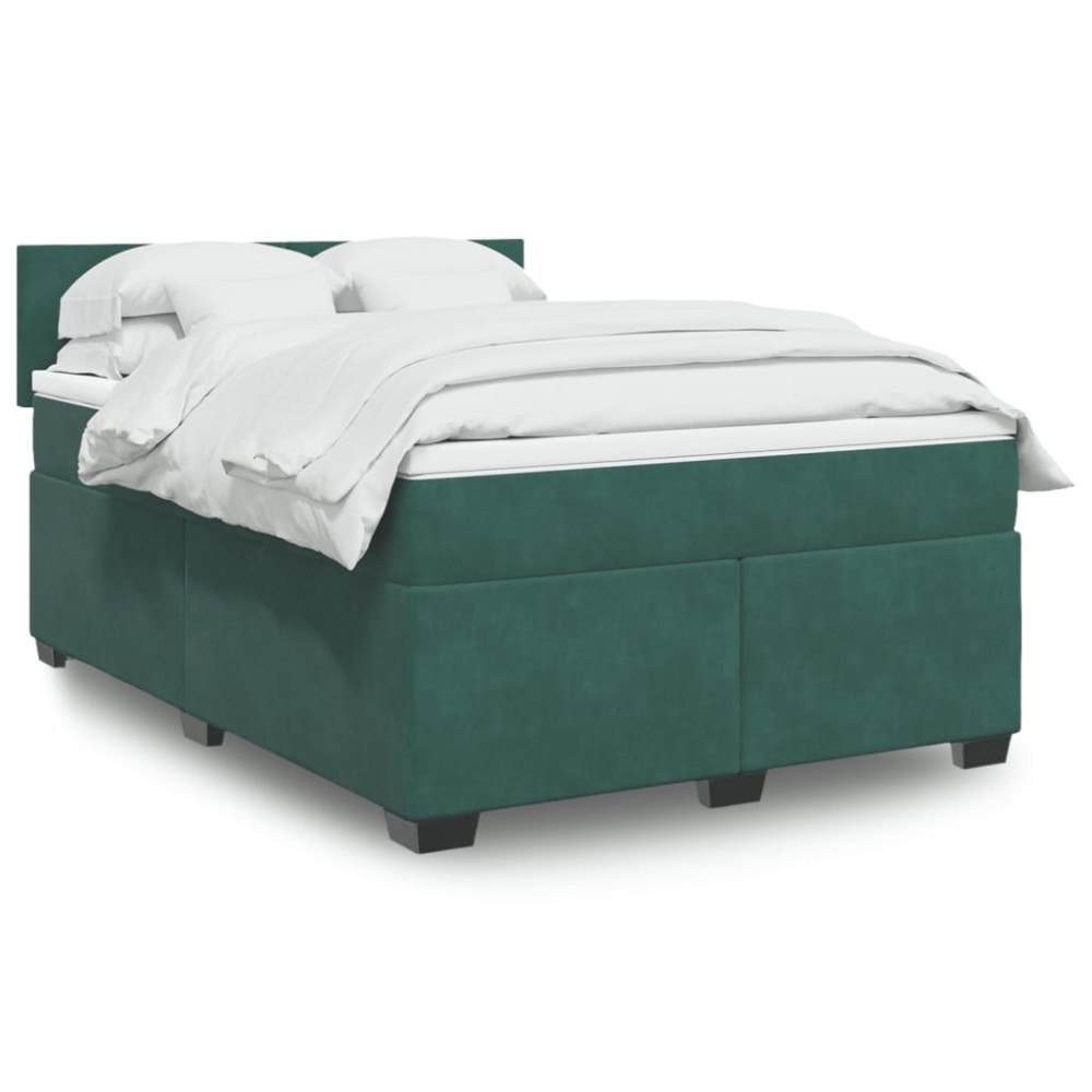 vidaXL Ramsäng med madrass mörkgrön 140x190 cm sammet