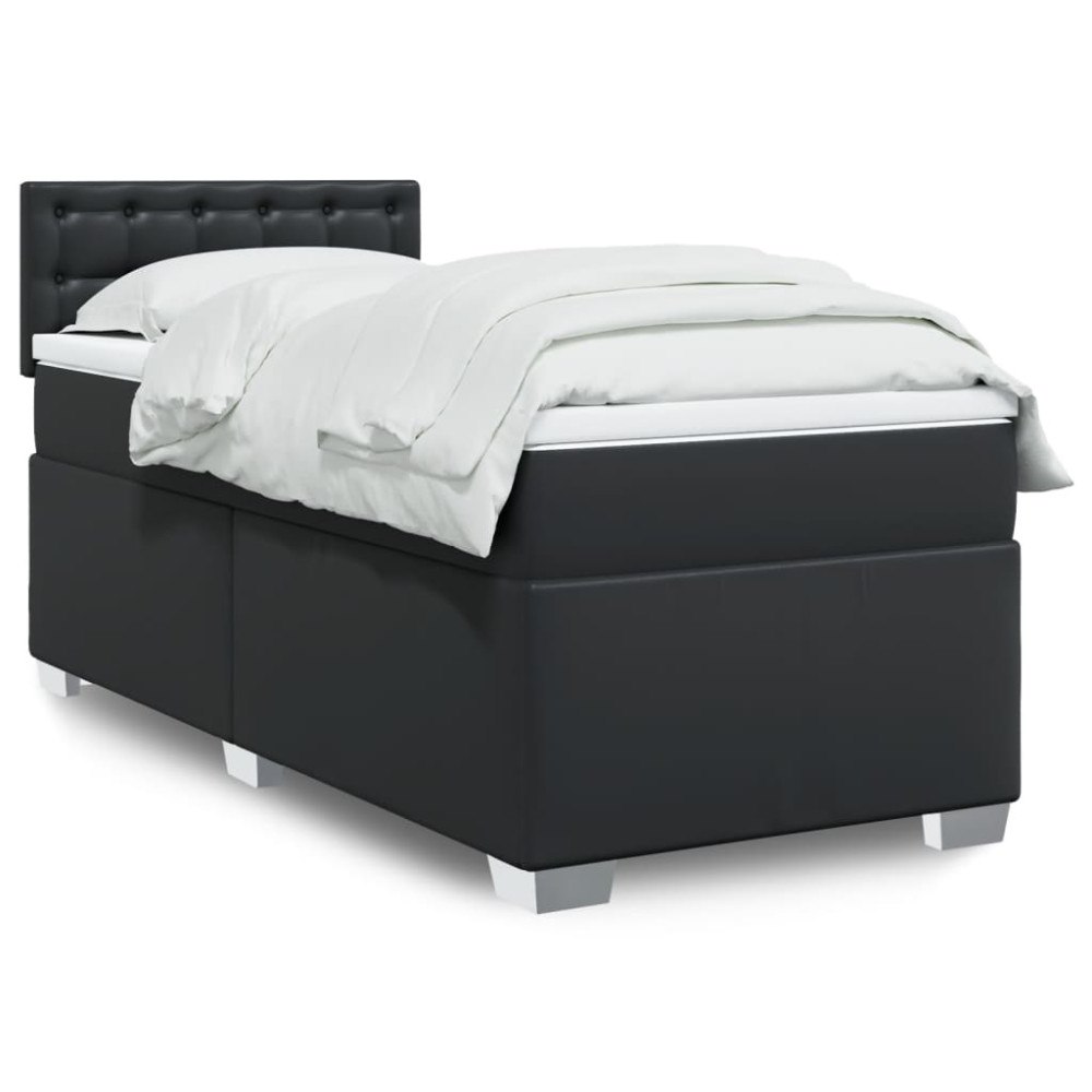 vidaXL Ramsäng med madrass svart 100x200 cm konstläder