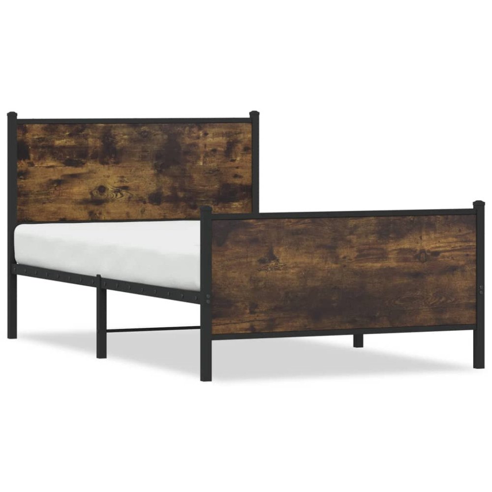 vidaXL Sängram utan madrass metall rökfärgad ek 107x203 cm