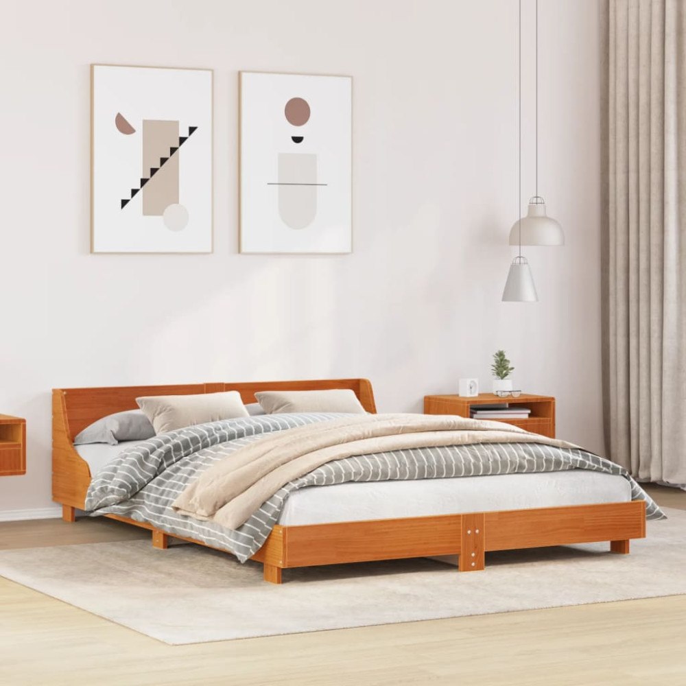vidaXL Sängram utan madrass vaxbrun 150x200 cm massiv furu