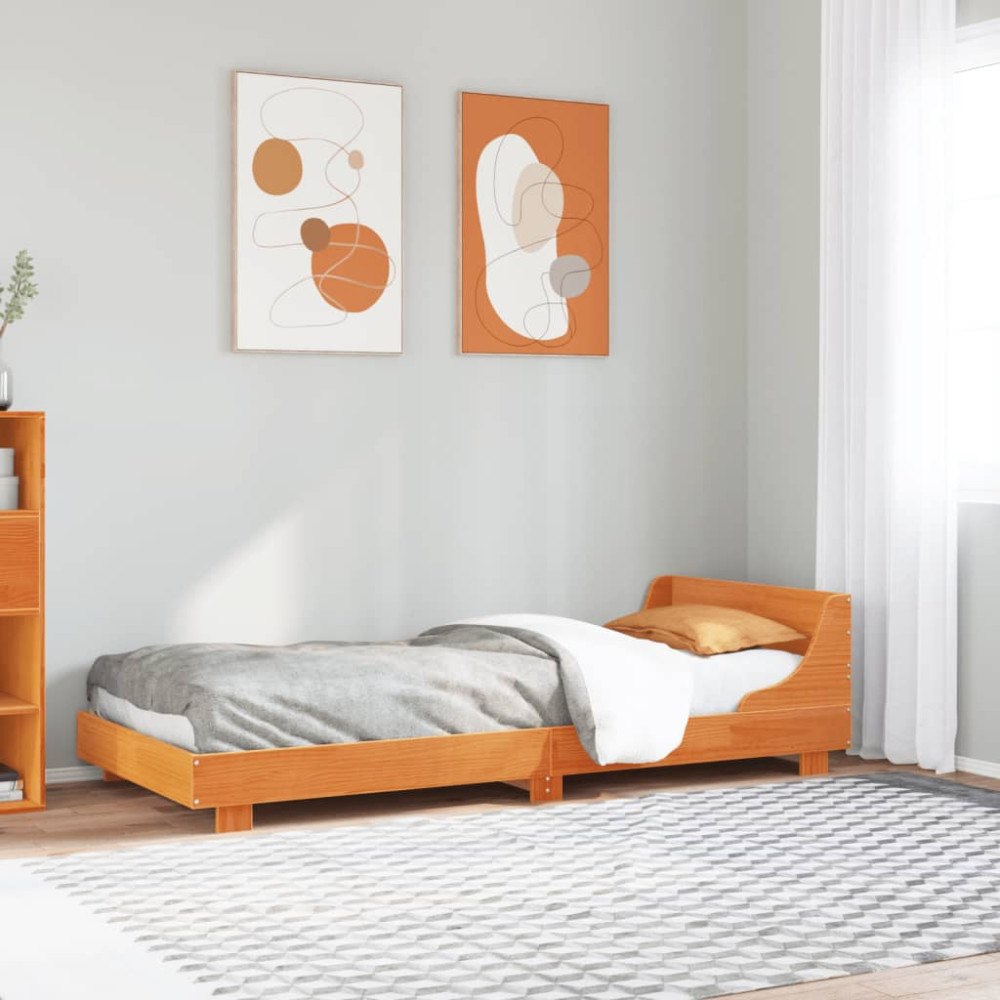 vidaXL Sängram utan madrass vaxad brun 90x200 cm massiv furu