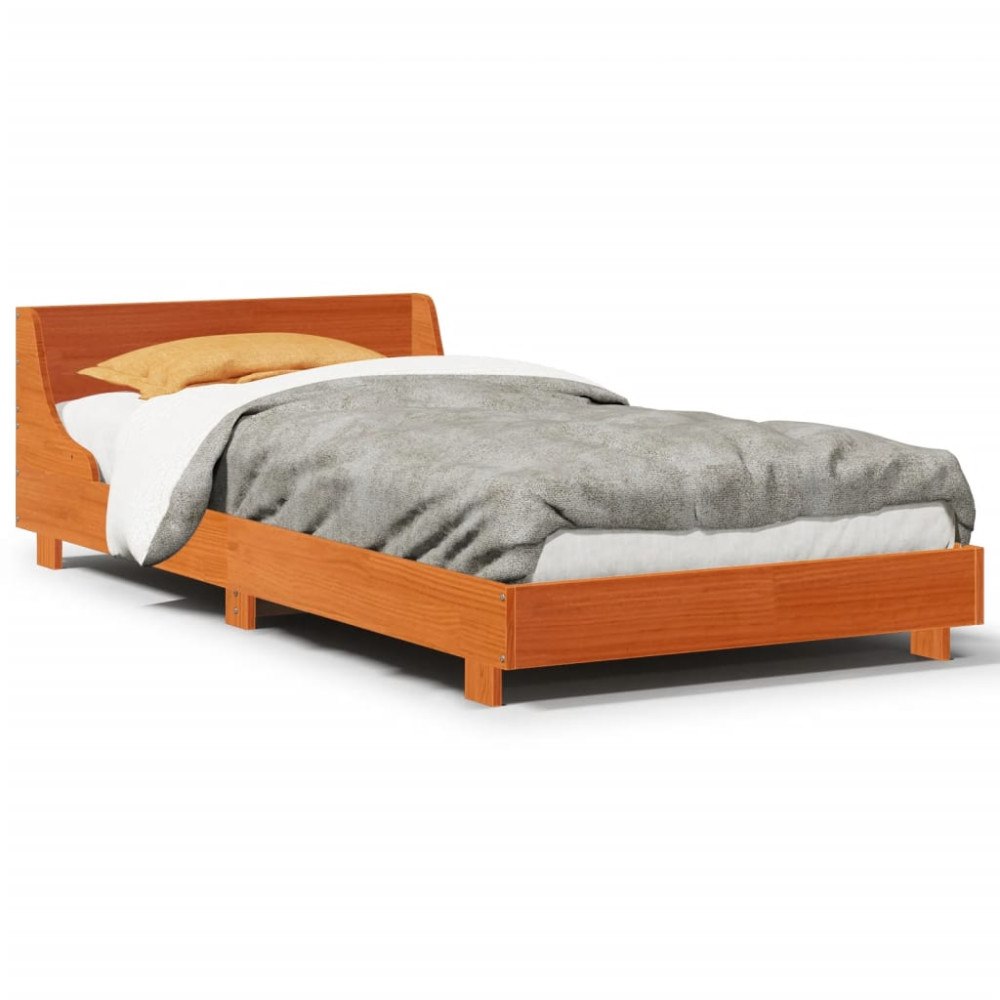 vidaXL Sängram utan madrass vaxbrun 75x190 cm massiv furu