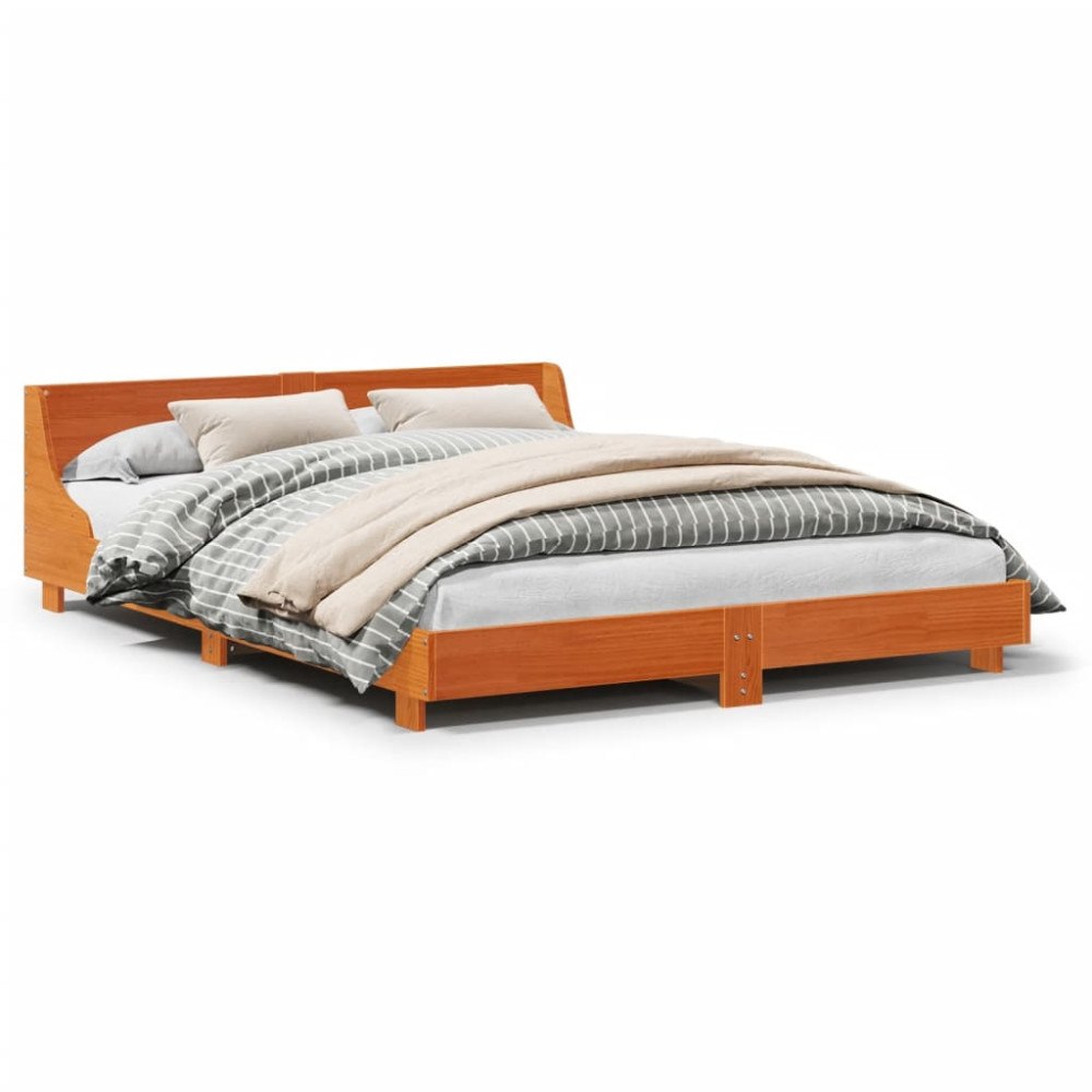 vidaXL Sängram utan madrass vaxbrun 120x190 cm massiv furu