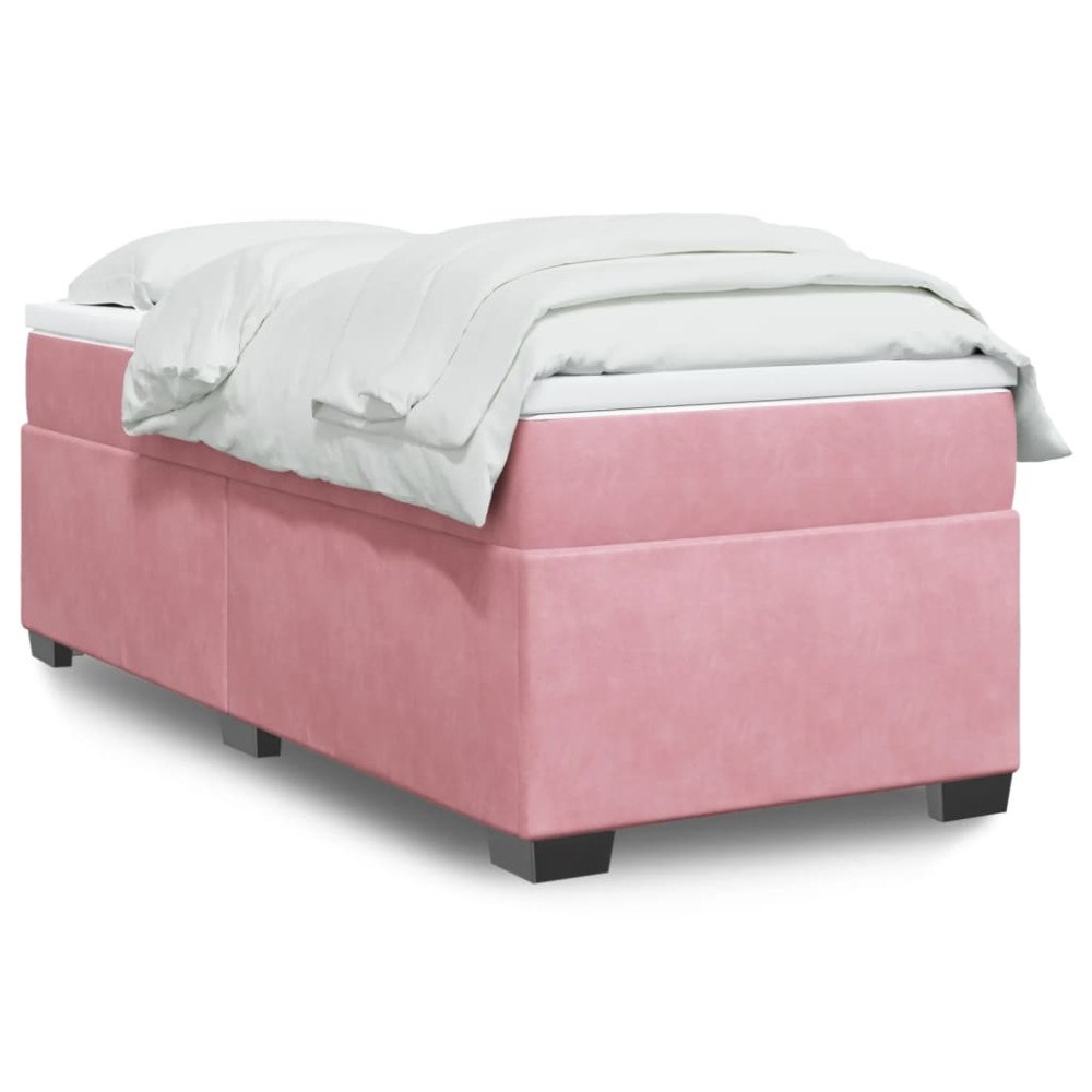 vidaXL Ramsäng med madrass rosa 90x190 cm sammet