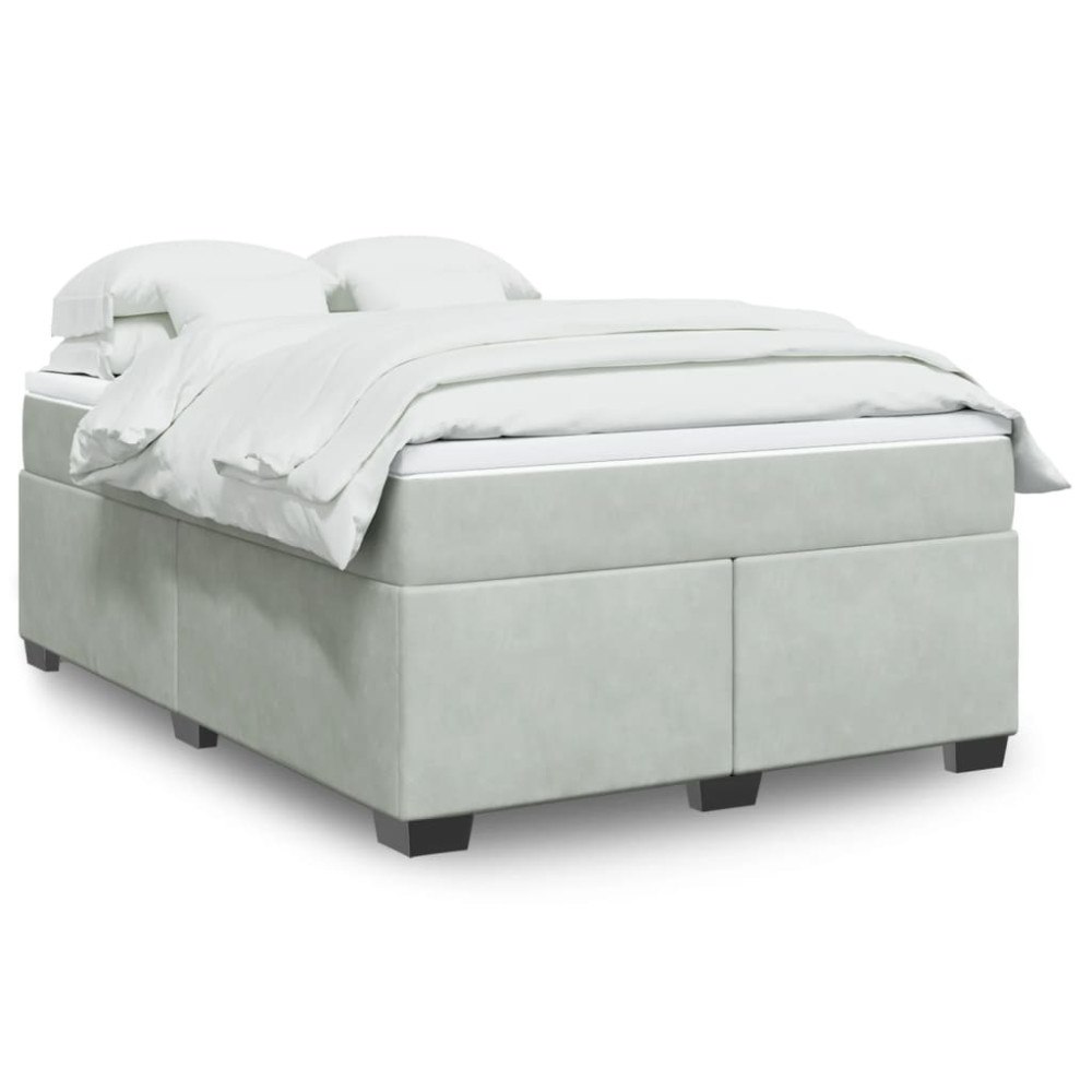 vidaXL Ramsäng med madrass ljusgrå 140x190 cm sammet