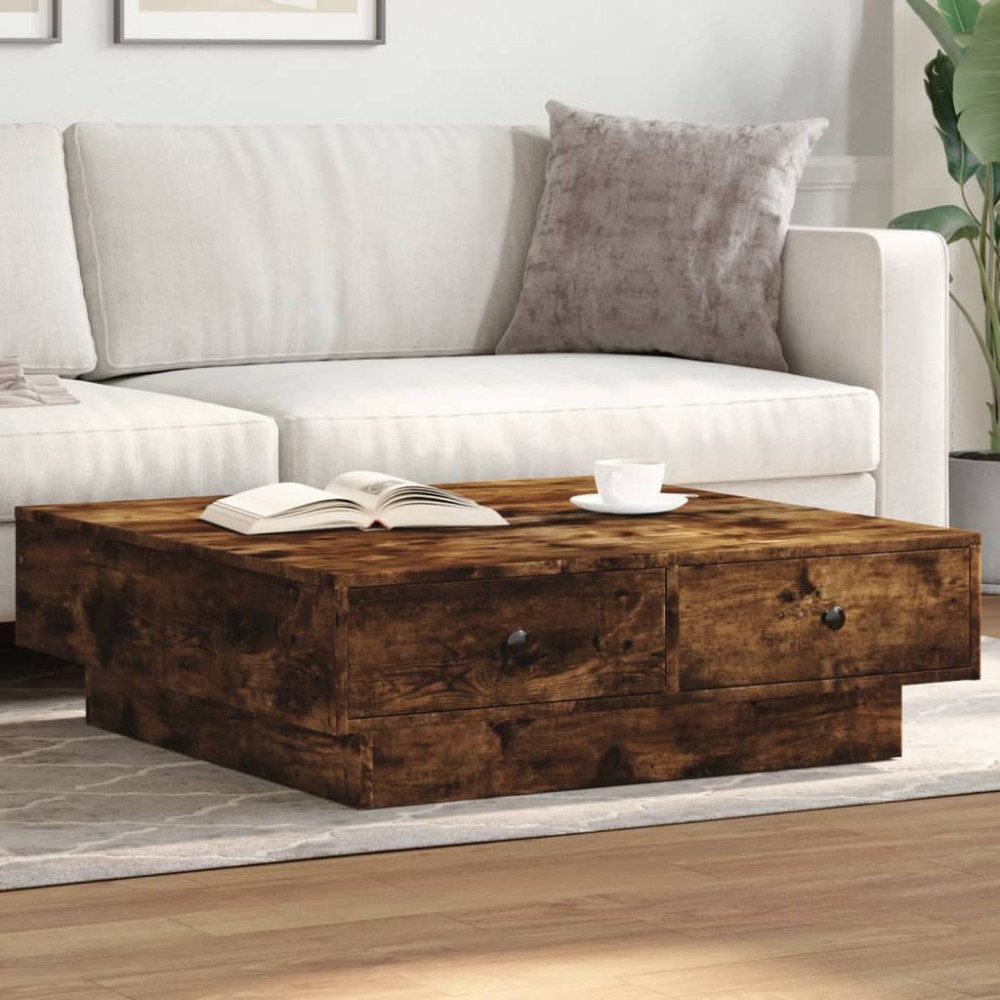 vidaXL Soffbord rökfärgad ek 90x90x28 cm konstruerat trä