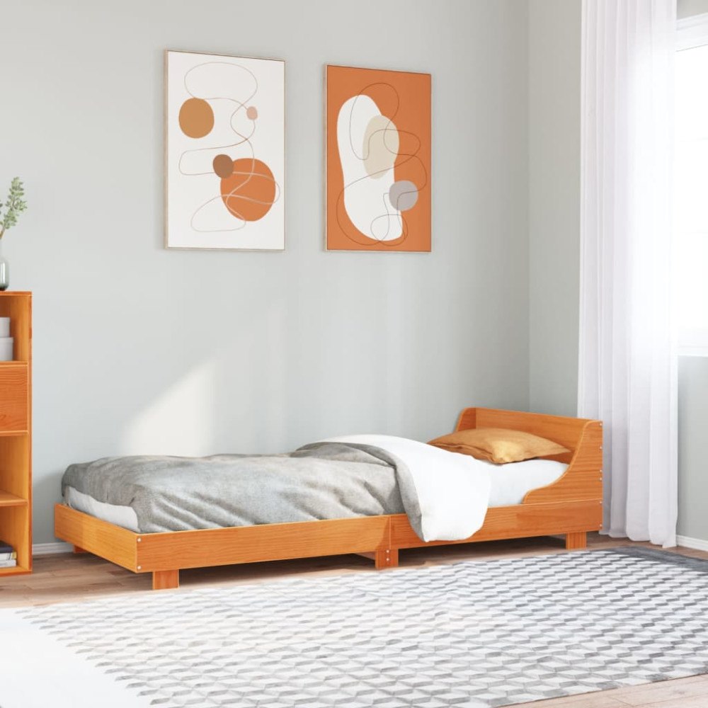 vidaXL Sängram utan madrass vaxbrun 100x200 cm massiv furu