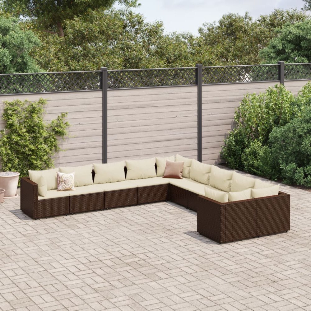 vidaXL Loungegrupp 10 delar med brun dynor konstrotting